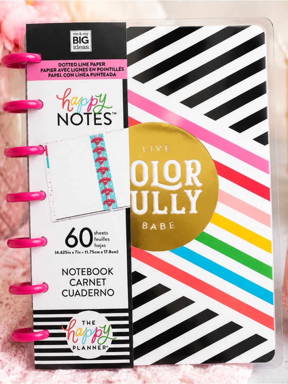 Happy Planner Mini Happy Notes Live Colorfully Babe Rainbow Stripes 60 Sheets
